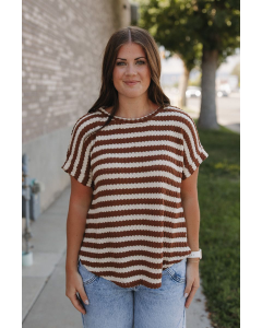 Harlow Text Stripe Short Sleeve Top